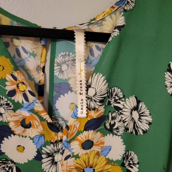 Uncle Frank Bohemian Boho Whimiscal Floral Green Peasant Dress. Size L - Picture 8 of 9